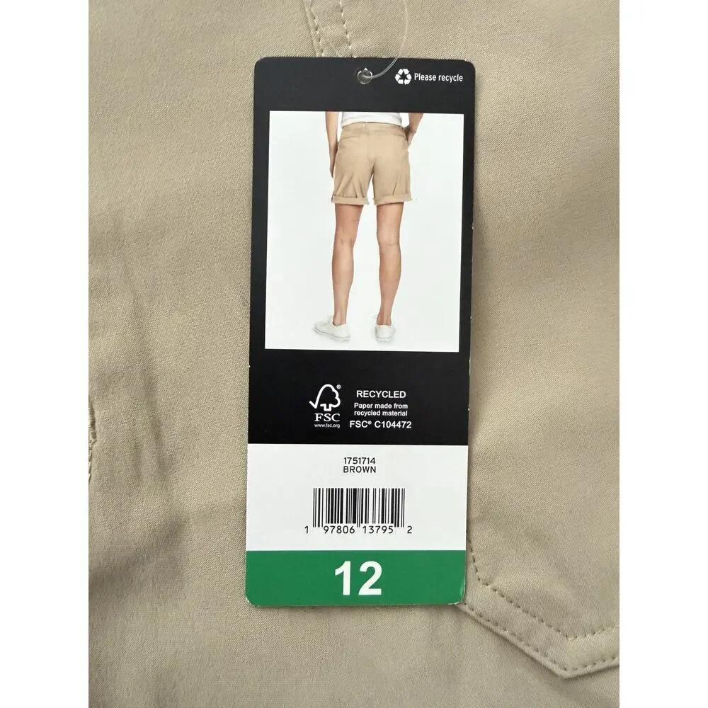 NWT Women’s Eddie Bauer Khaki Shorts Rolled Hem Bermuda Size 12 UPF 50 Pockets